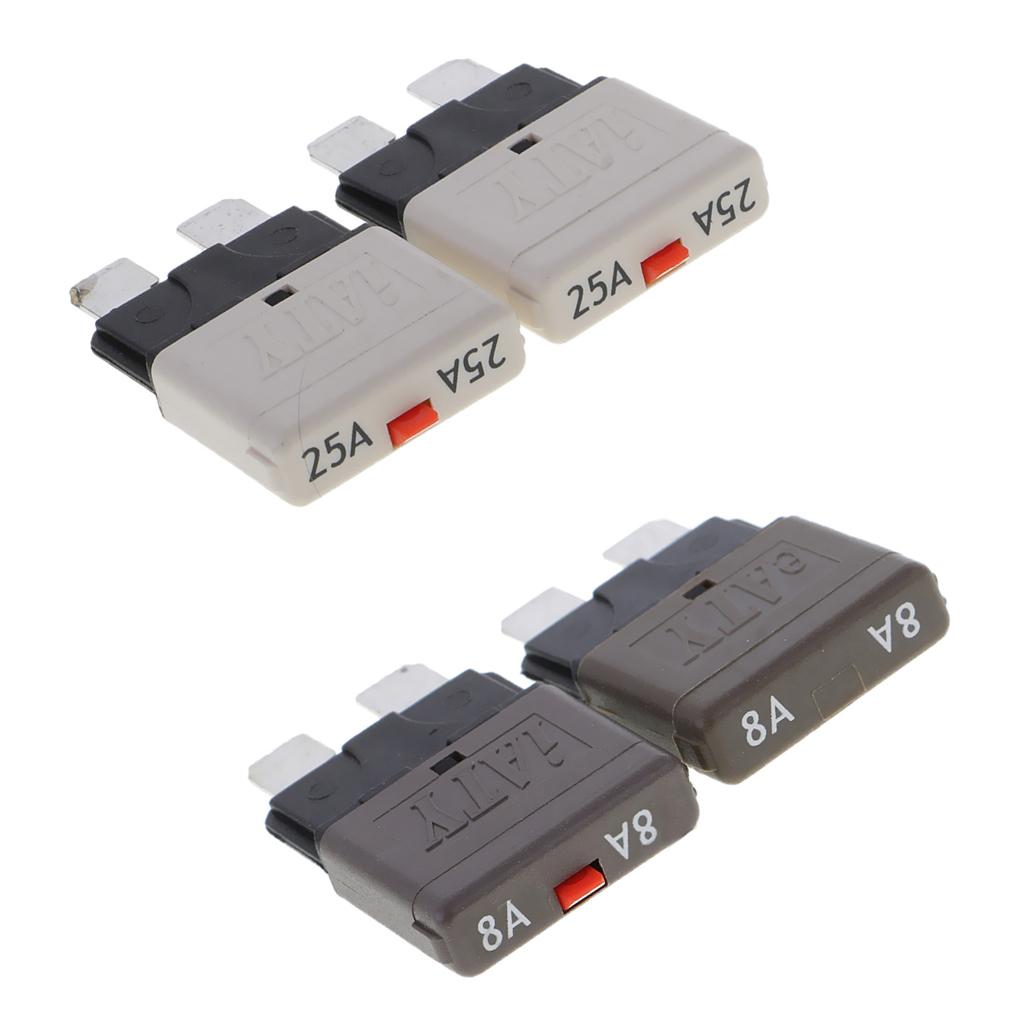 4 Pieces 28V 8A+25A Car Truck Boat Mini Blade Fuses Manual Circuit Breaker