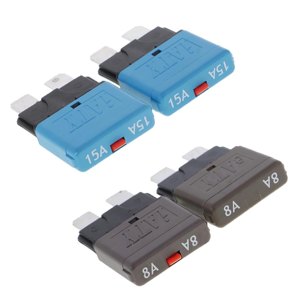 4 Pieces 28V 8A+15A Car Truck Boat Mini Blade Fuses Manual Circuit Breaker