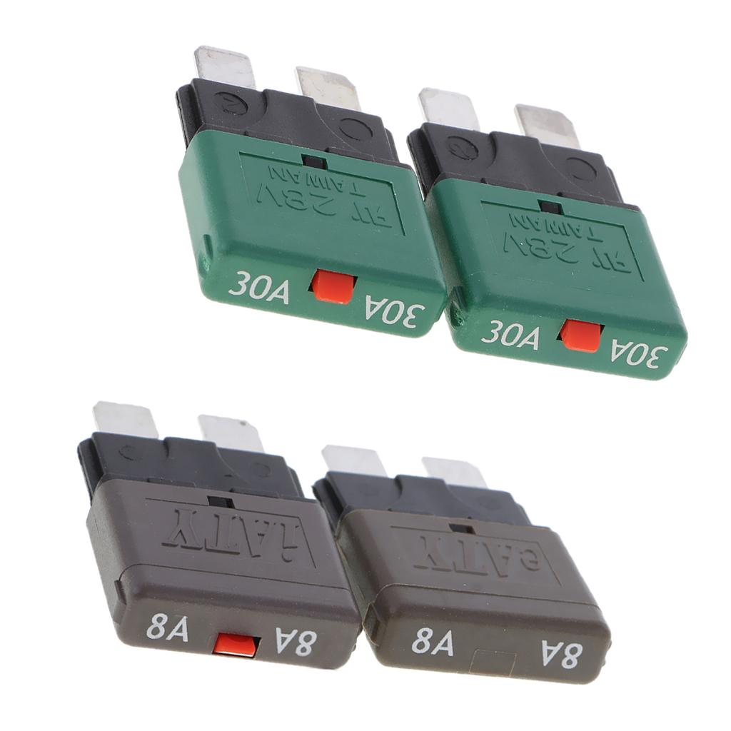 4 Pieces 28V 8A+30A Car Truck Boat Mini Blade Fuses Manual Circuit Breaker