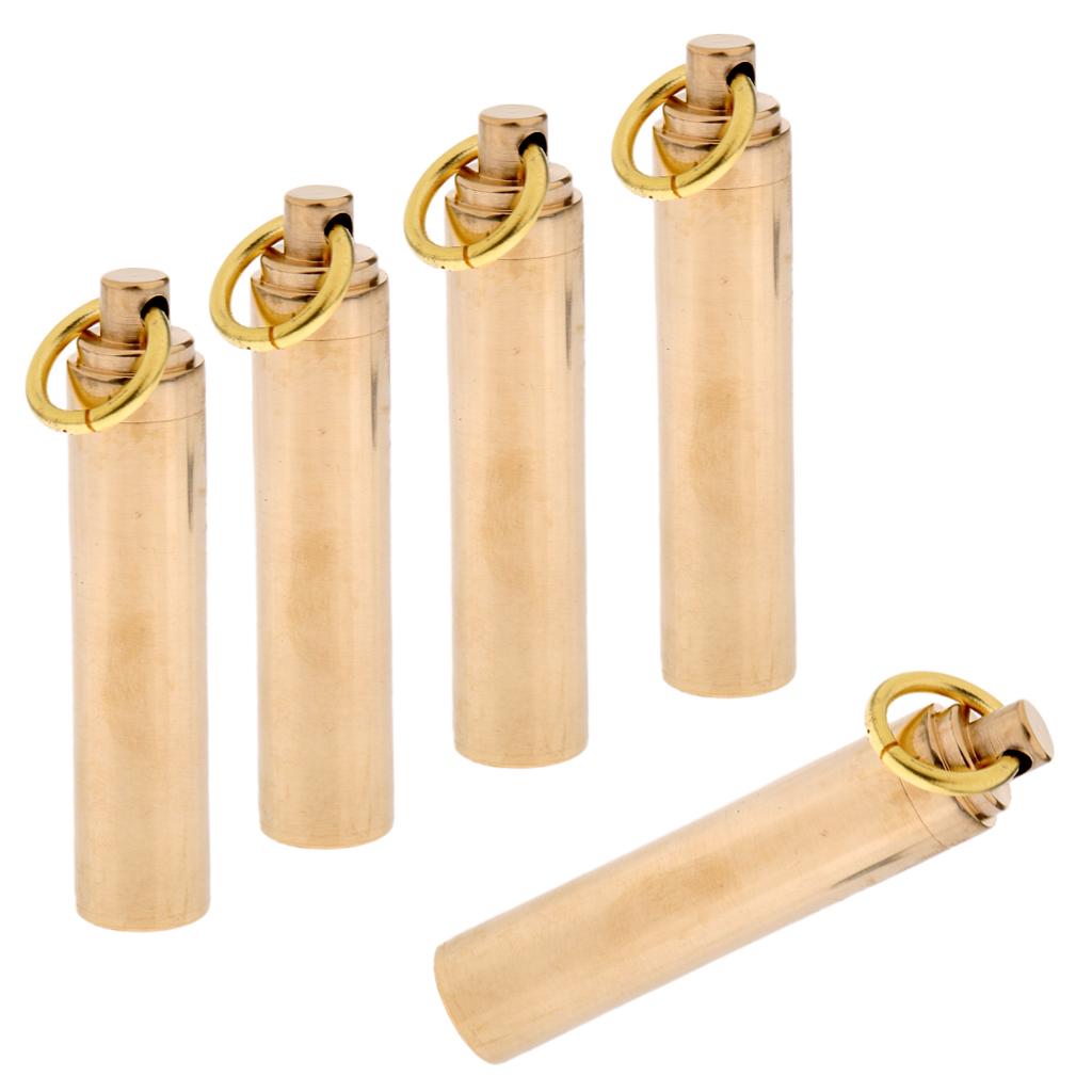 5 Pieces Waterproof Brass Capsule Holder Pill Container Box Case Key Ring