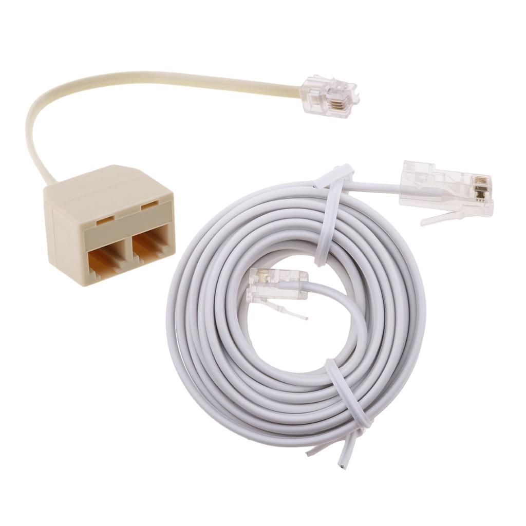 2 Way RJ11 6P4C Splitter Adapter+RJ11 to Ethernet Modem ASDL Patch Wire