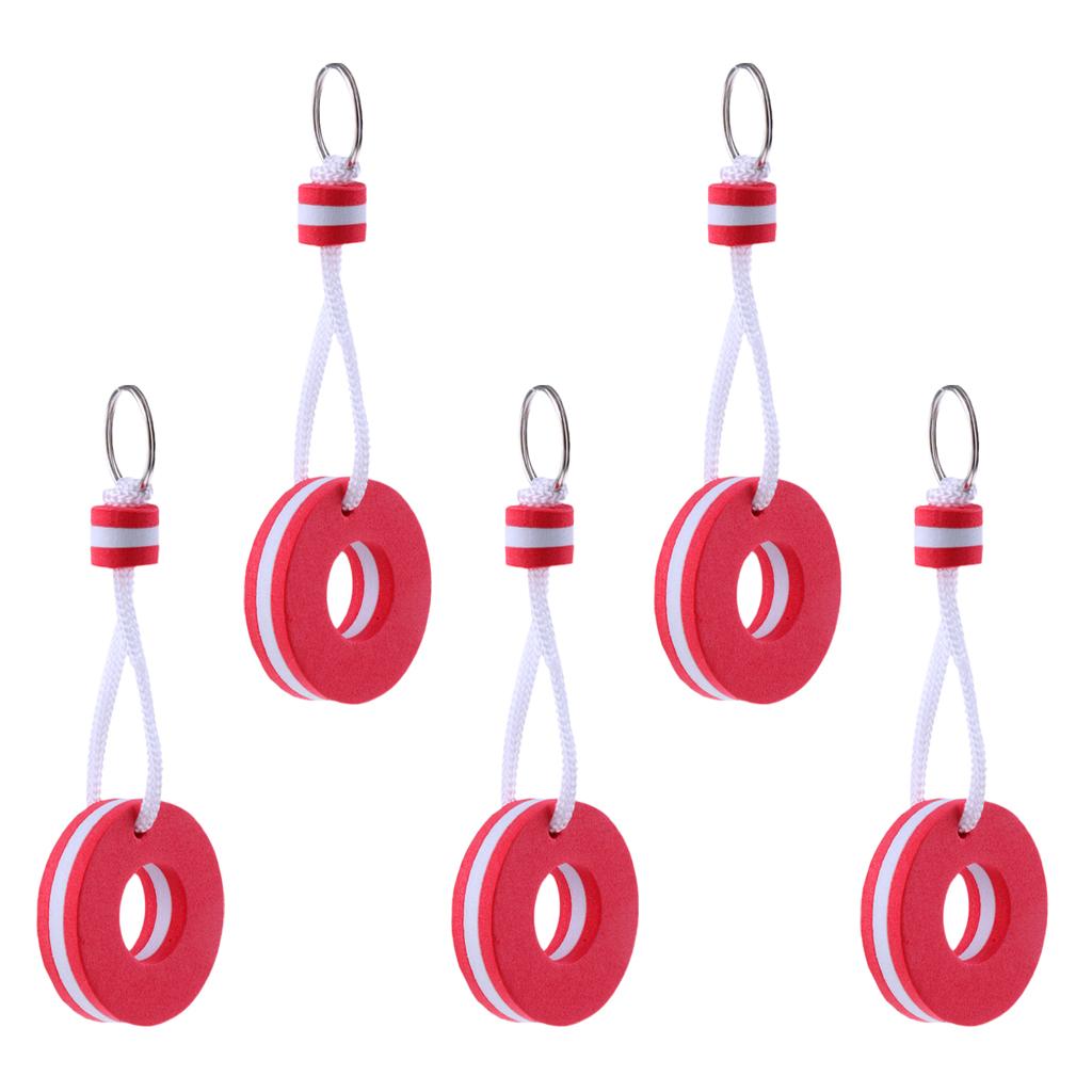5 Pieces Yachting Boating Kayak Floating Key Chain Key Ring - Buoy Shape Red