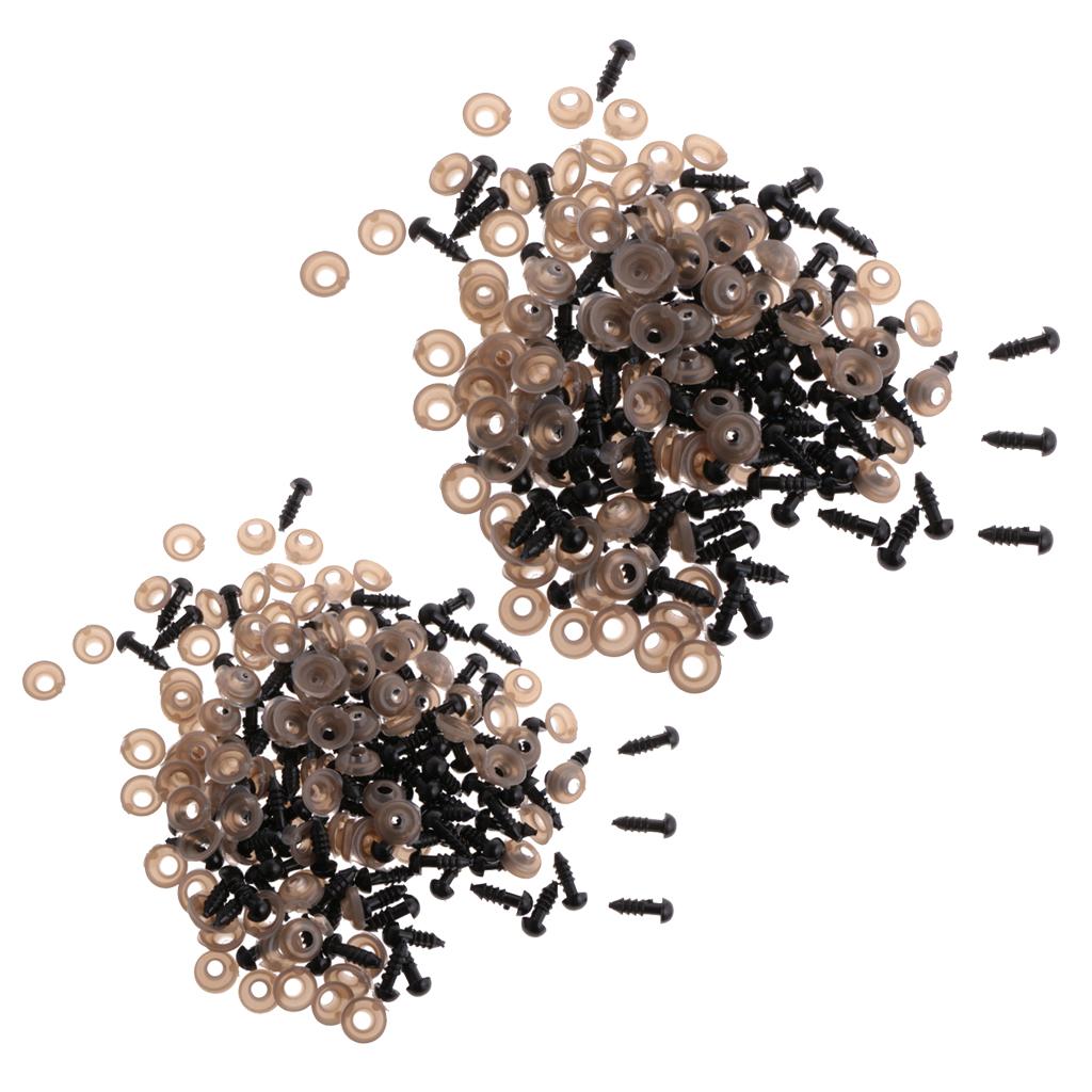 200 Pieces Solid Black Safety Eyes with BACKS for Bear Doll DIY 6mm & 8mm