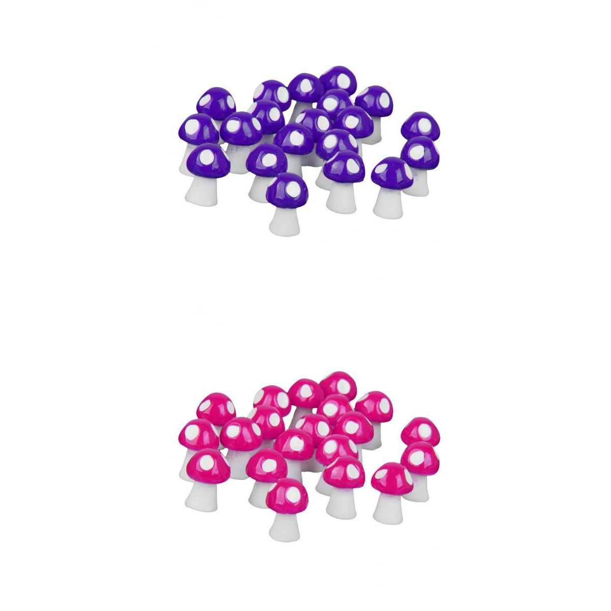 2x20pcs Miniature Dollhouse Bonsai Fairy Garden Mushroom Decor Rose & Purple