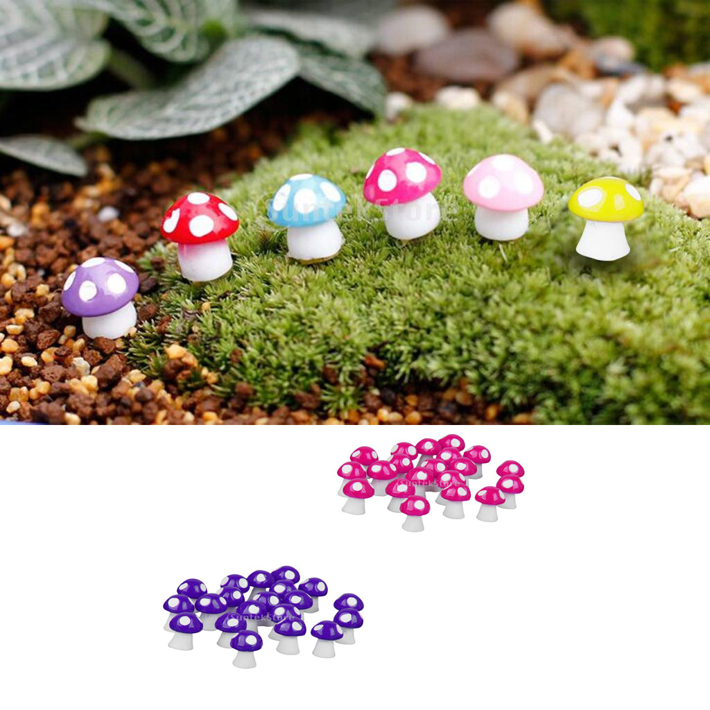 2x20pcs Miniature Dollhouse Bonsai Fairy Garden Mushroom Decor Rose & Purple