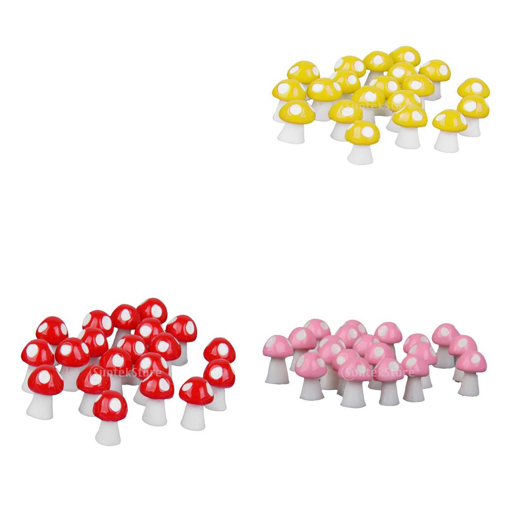 60x Miniature Dollhouse Bonsai Fairy Garden Mushroom Decor Yellow Red Pink