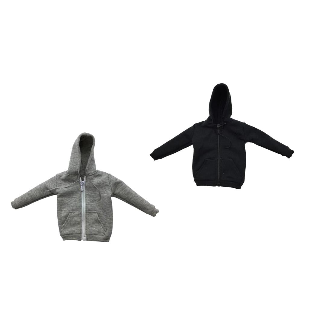 2 Pieces 1/6 Scale Mens Zip Up Hoodies Sweatshirts for 12'' Action Figure