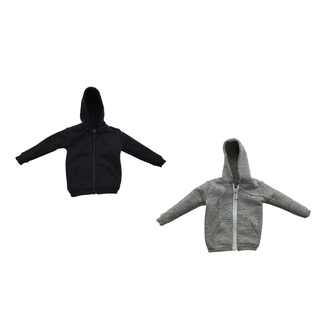2 Pieces 1/6 Scale Mens Zip Up Hoodies Sweatshirts for 12'' Action Figure