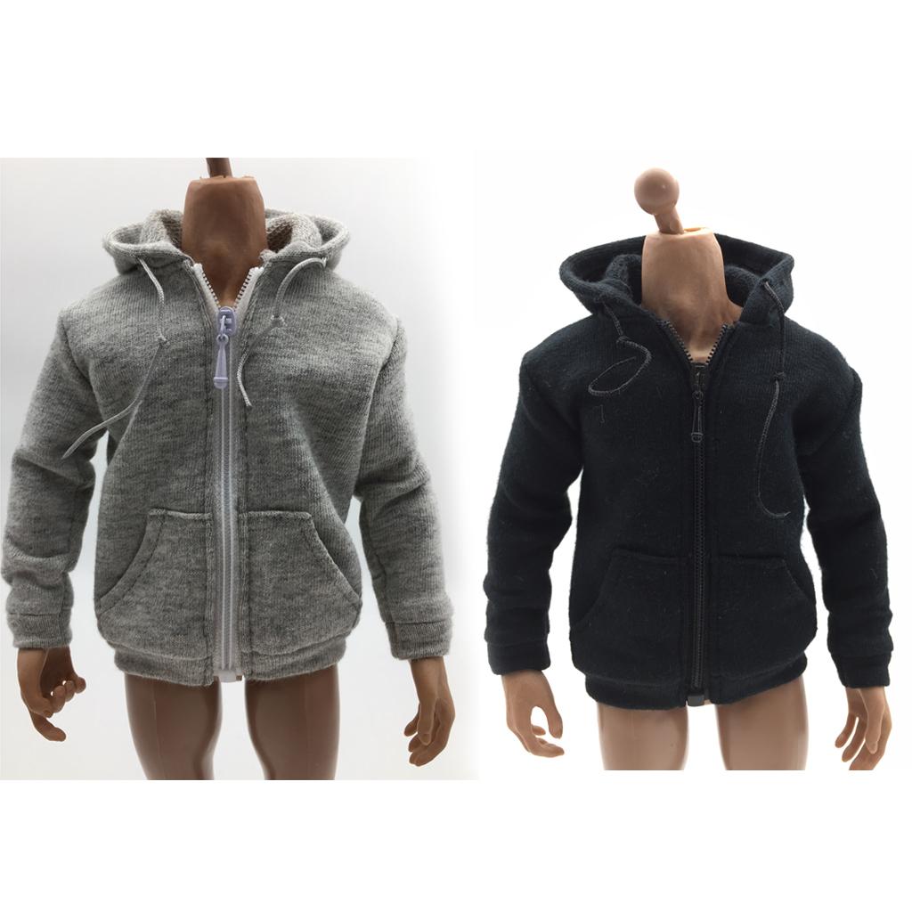 2 Pieces 1/6 Scale Mens Zip Up Hoodies Sweatshirts for 12'' Action Figure