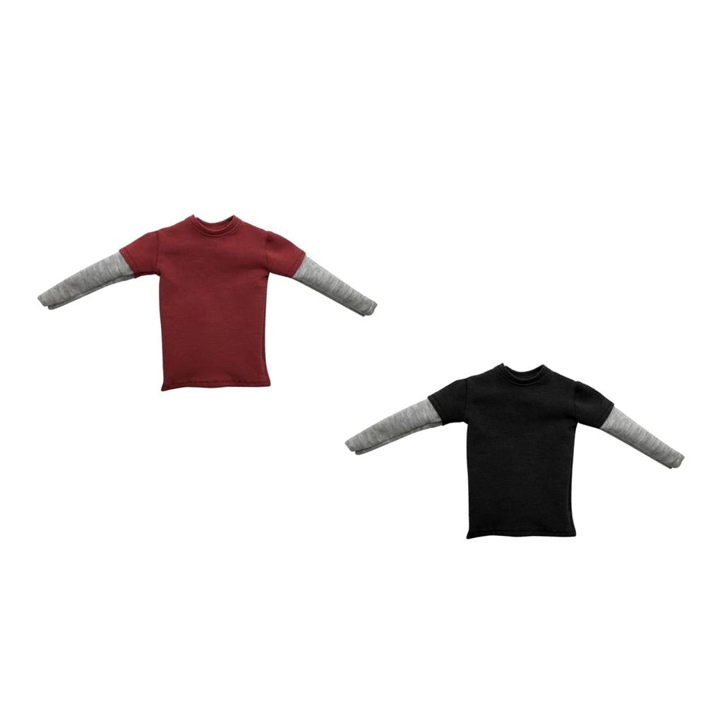 2 Pieces 1/6 Scale Mens Double Sleeve Long T-shirts for 12'' Action Figure