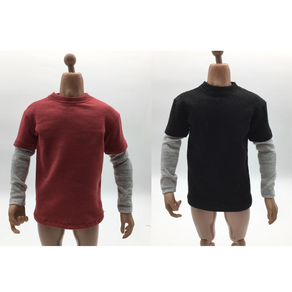 2 Pieces 1/6 Scale Mens Double Sleeve Long T-shirts for 12'' Action Figure