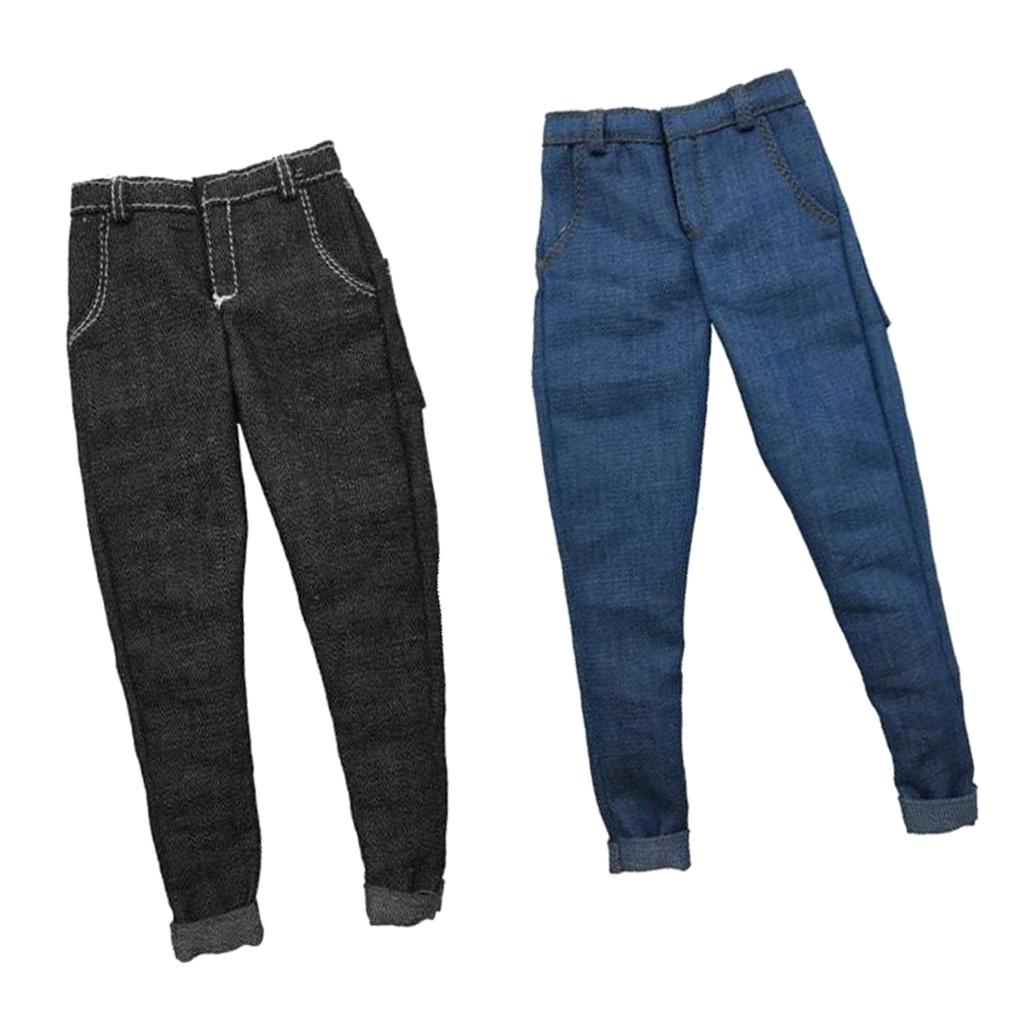 2 Pieces 1/6 Scale Mens Denim Jeans Pants Trousers for 12'' Action Figure