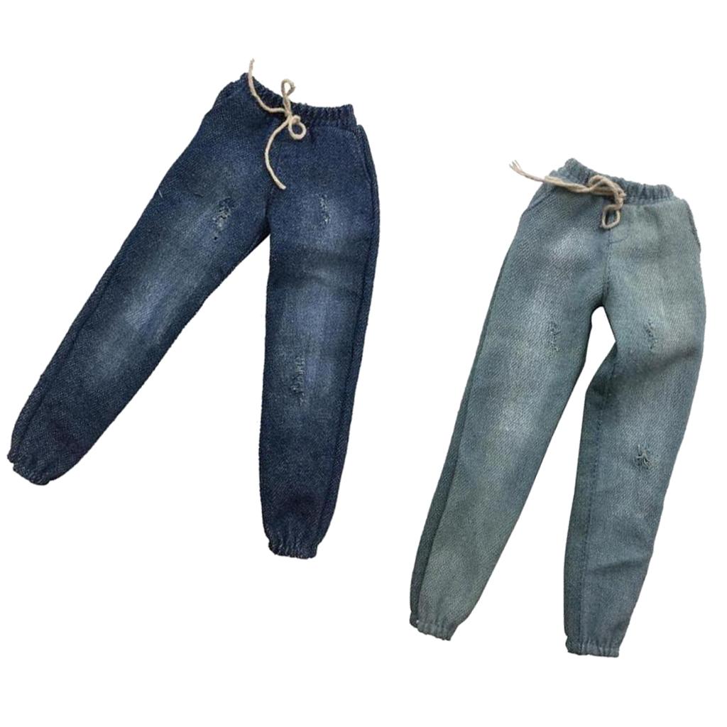 2 Pieces 1/6 Scale Mens Casual Jeans Denim Pants for 12'' Action Figure