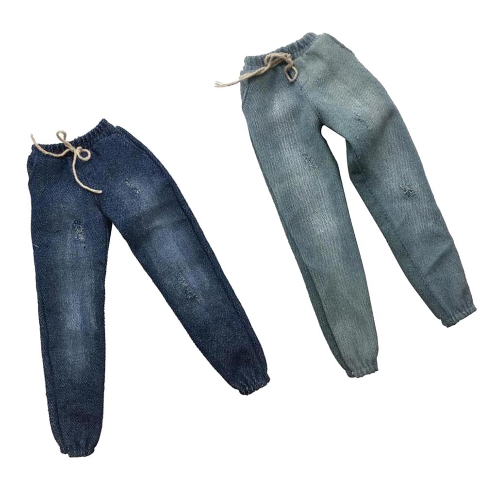 2 Pieces 1/6 Scale Mens Casual Jeans Denim Pants for 12'' Action Figure