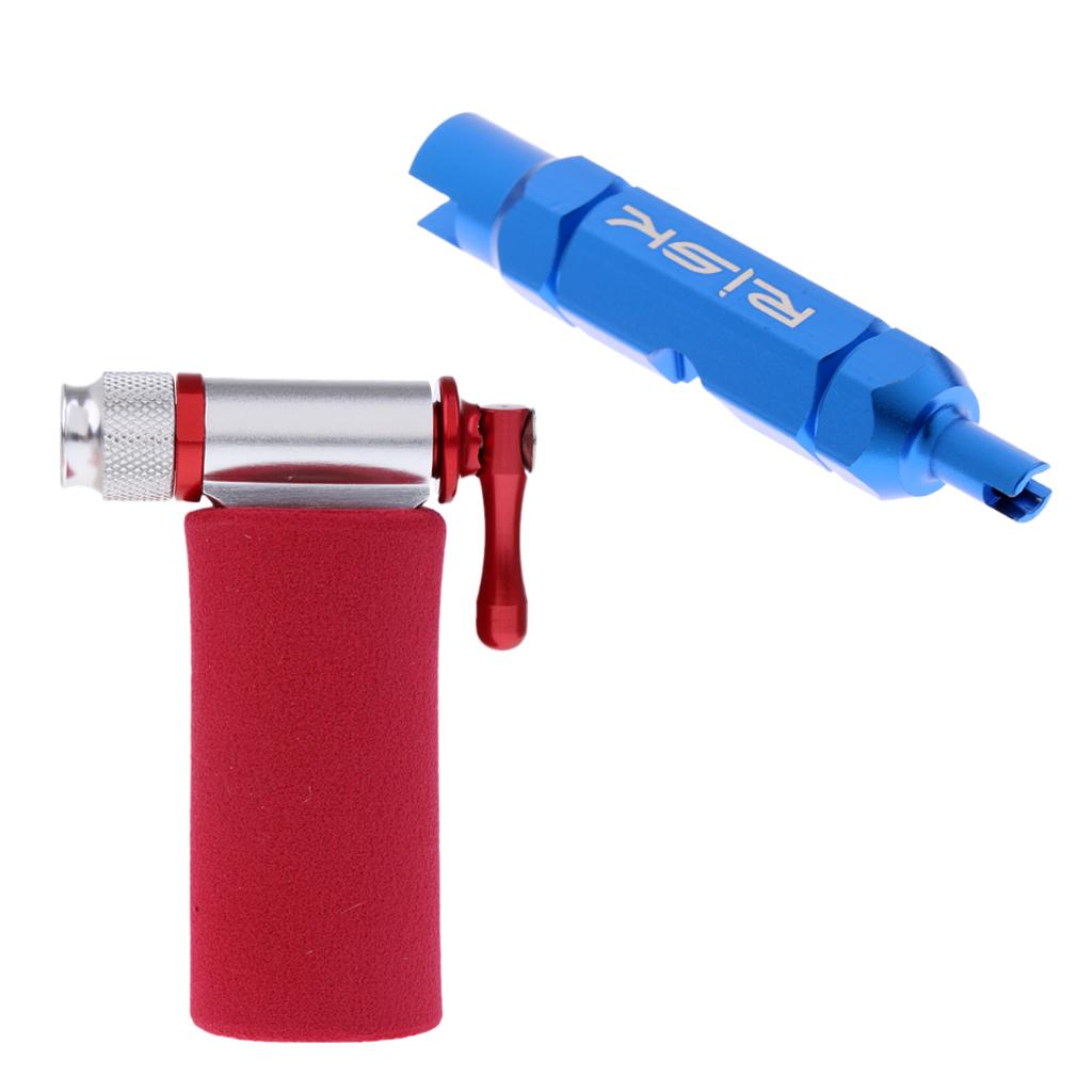 Bike Bicycle Air Pump CO2 Inflator + Valve Core Extractor Remover Tool