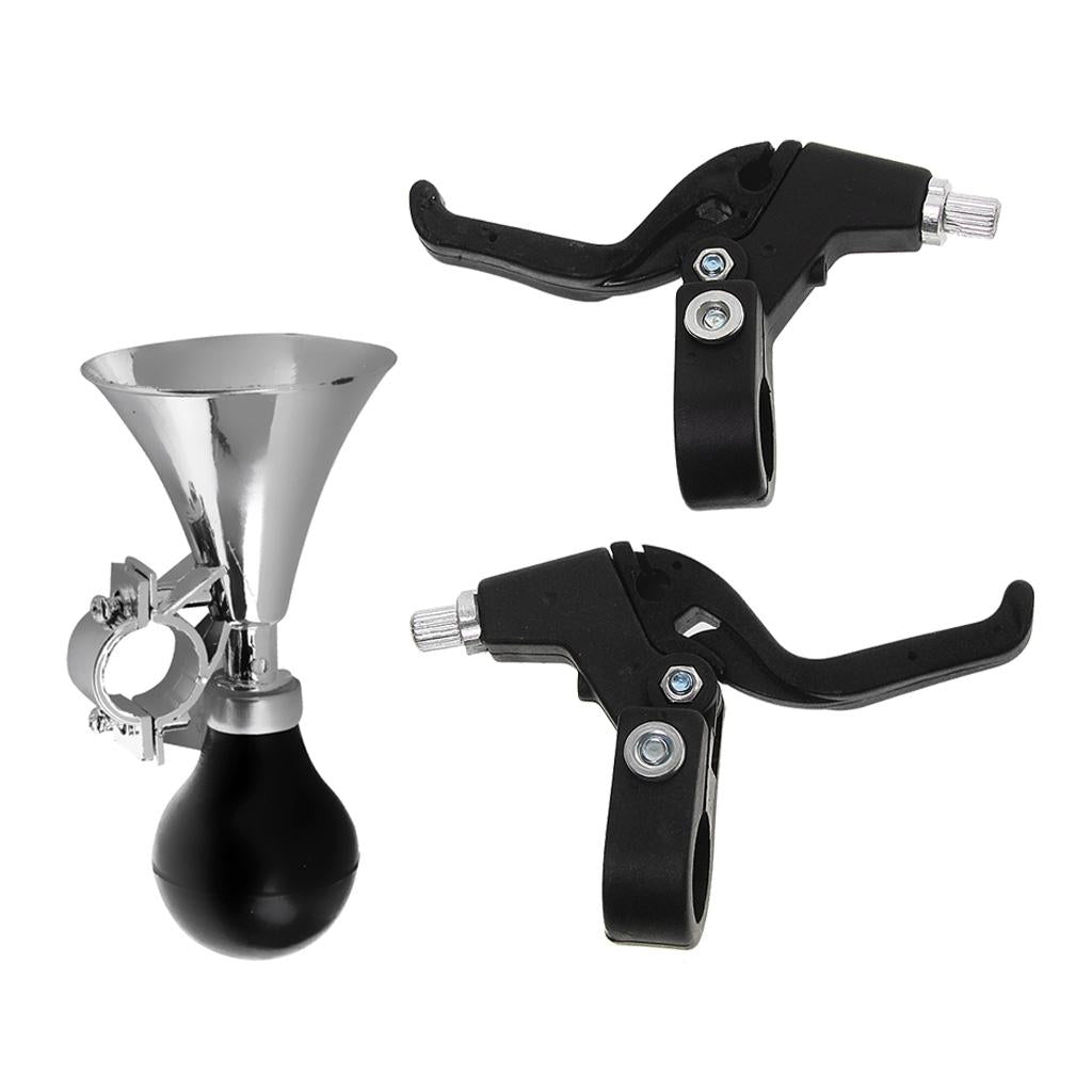 Bicycle Bike Brake Levers Set + Kids Plastic Horn Bell Ball Warning Alarm