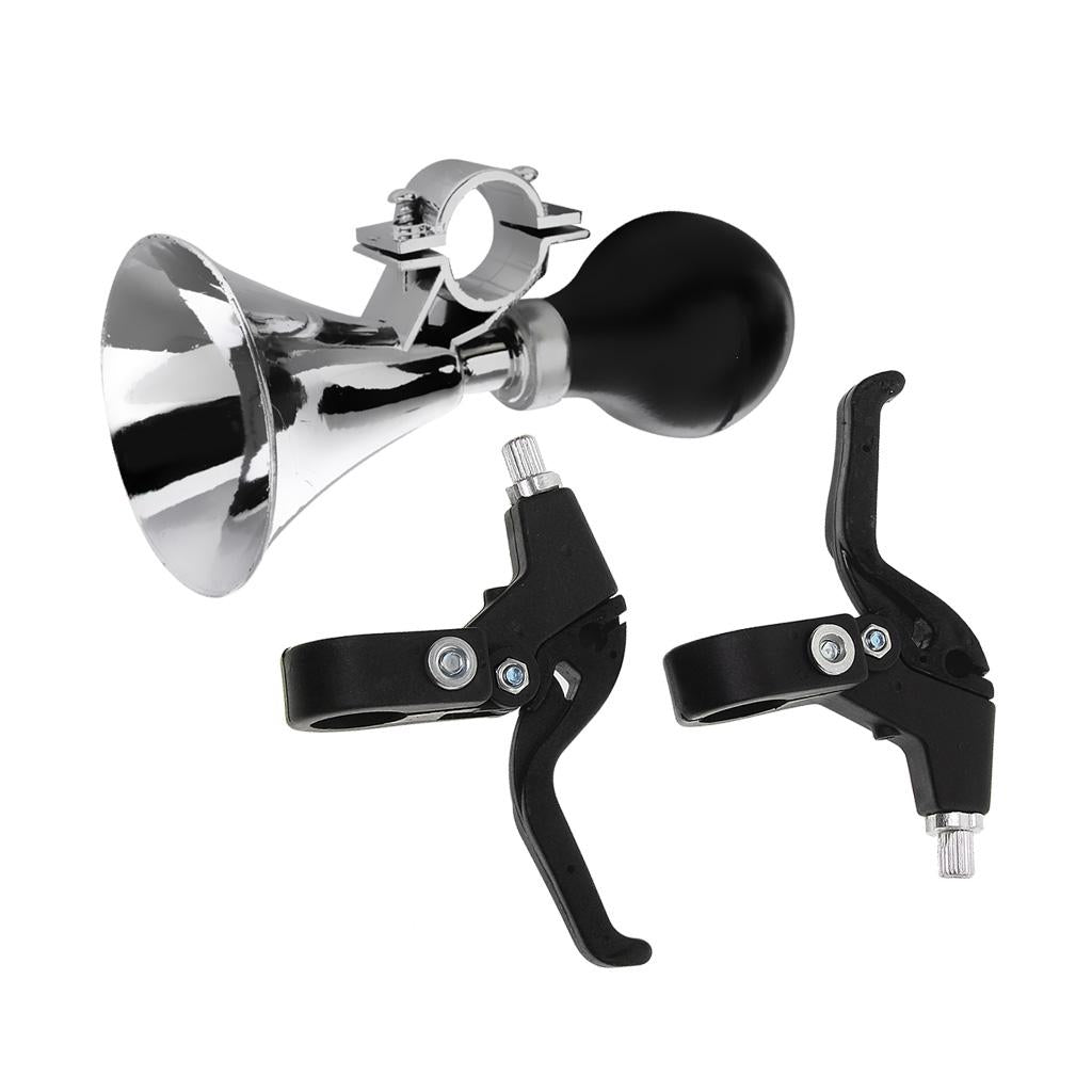 Bicycle Bike Brake Levers Set + Kids Plastic Horn Bell Ball Warning Alarm