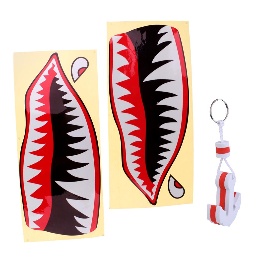 2pcs Kayak Boat Stickers Decals + EVA White Marine Floating Buoyant Key Ring