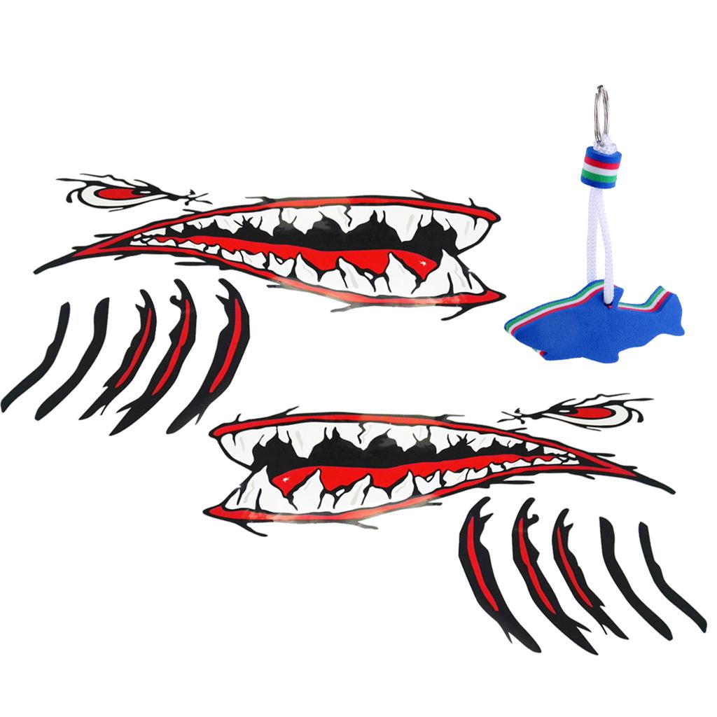 2 Pieces Shark Teeth Mouth Stickers Decal for Floating Keyring for Boating