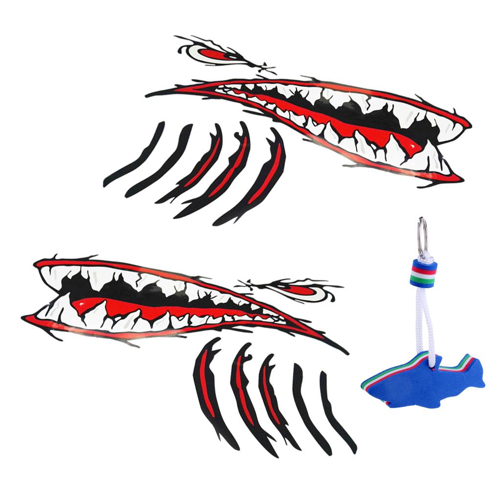 2 Pieces Shark Teeth Mouth Stickers Decal for Floating Keyring for Boating