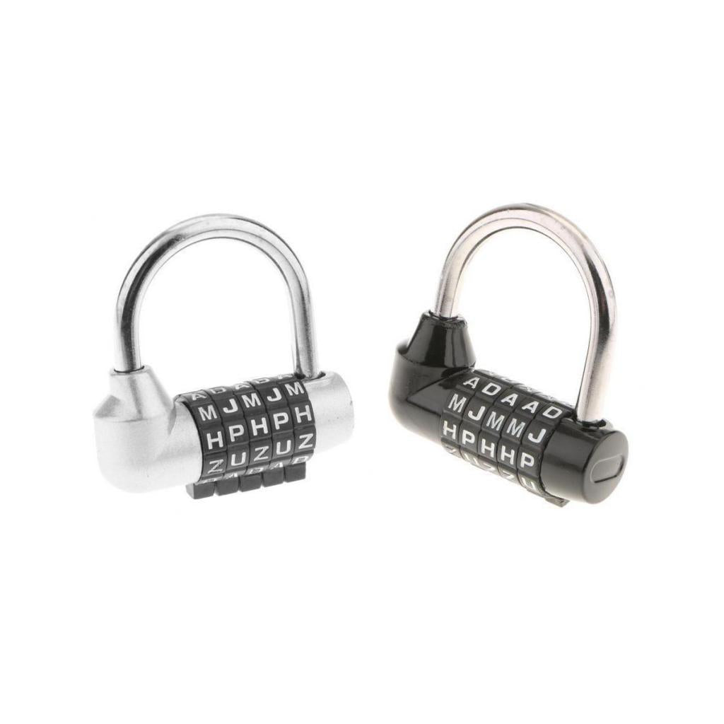 Alloy 5 Dial Letters Combination Padlock Code Password Lock Silver & Black