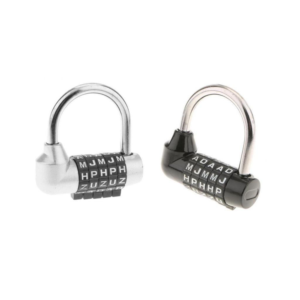 Alloy 5 Dial Letters Combination Padlock Code Password Lock Silver & Black