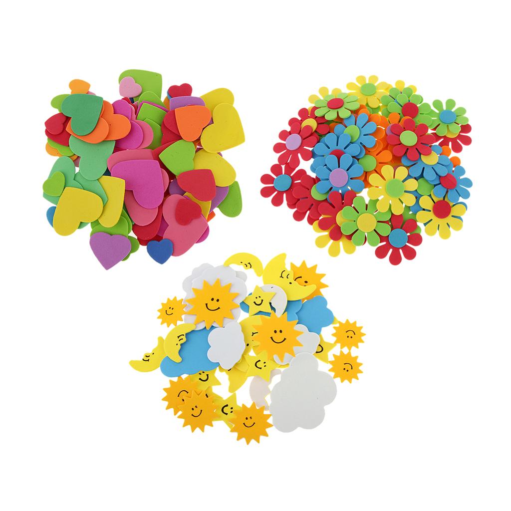 180pcs Mixed Foam Heart Flower Sun Clouds Moon Shapes for Kids DIY Craft