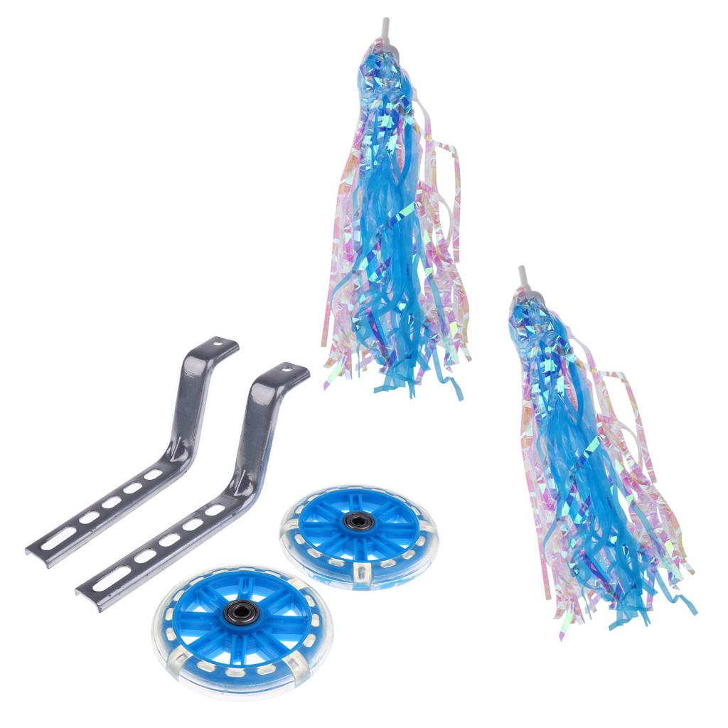 Bicycle Streamers Kids Bike Handlebar Tassels + Bike Training Wheels Blue