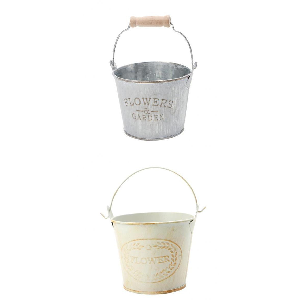 2Pieces Shabby Galvanised Metal Iron Flower Plants Bucket Flower Vase Pot