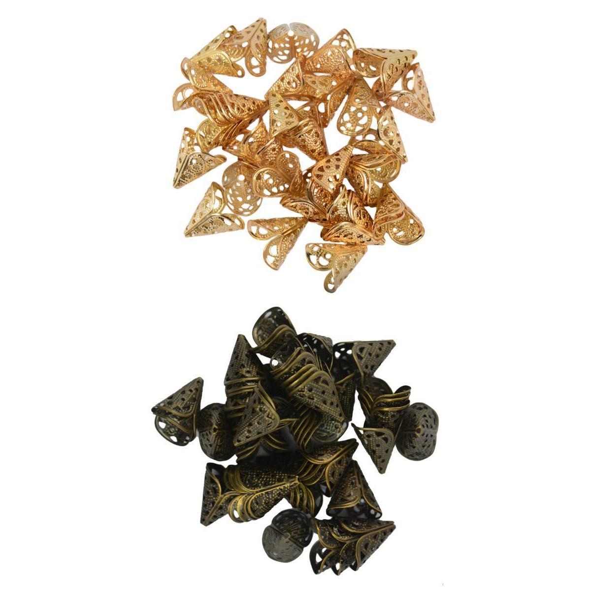 100Pcs 16mm Hollow Cone Alloy Flower Bead Cap End for DIY Jewelry Makings