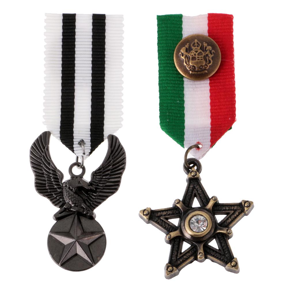 2 Pieces Uniform Medal Star Eagle Brooch Streampunk Gothic Brooches Badge
