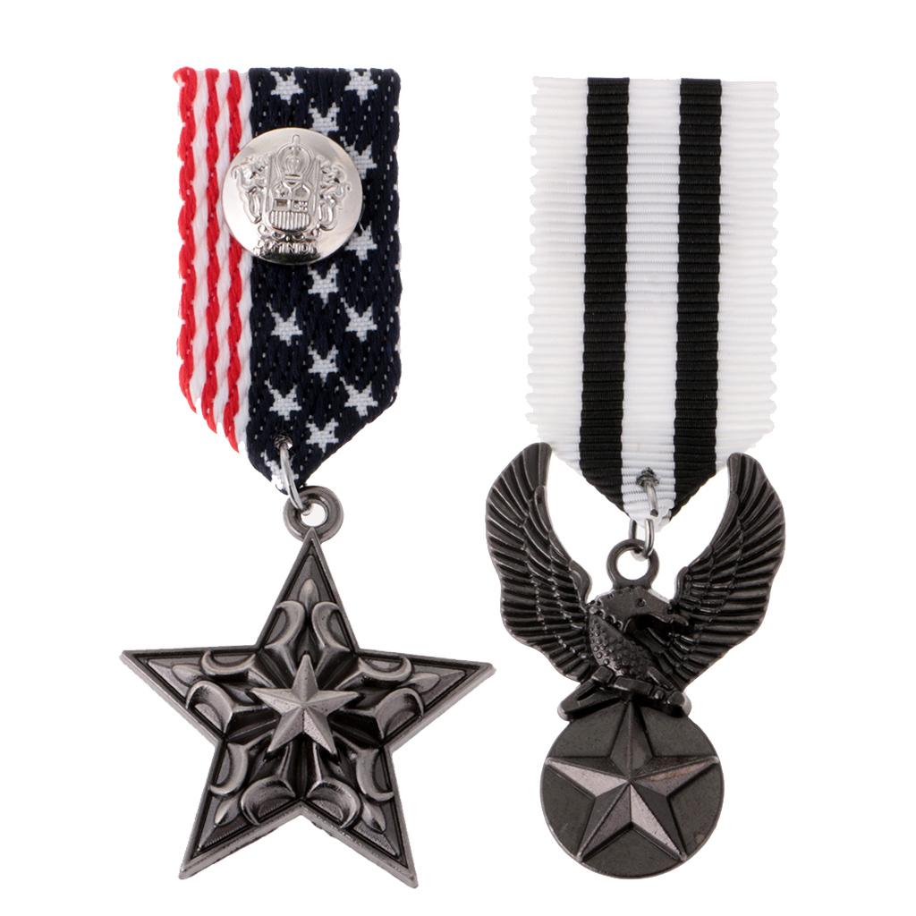 2 Pieces Military Uniform Medal Star Soaring Eagle Brooch Punk Gothic Brooch