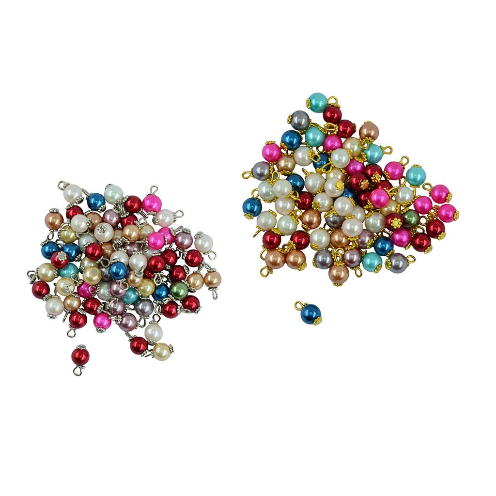 100 Pieces Colorful Glass Pearl Flat Daisy Charms Pendant Jewelry DIY Crafts