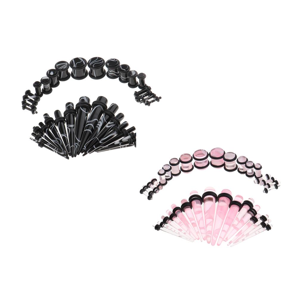 64 Pieces Punk Ear Gauges Stretching Kit Acrylic Plug Taper 14G-0G Expander
