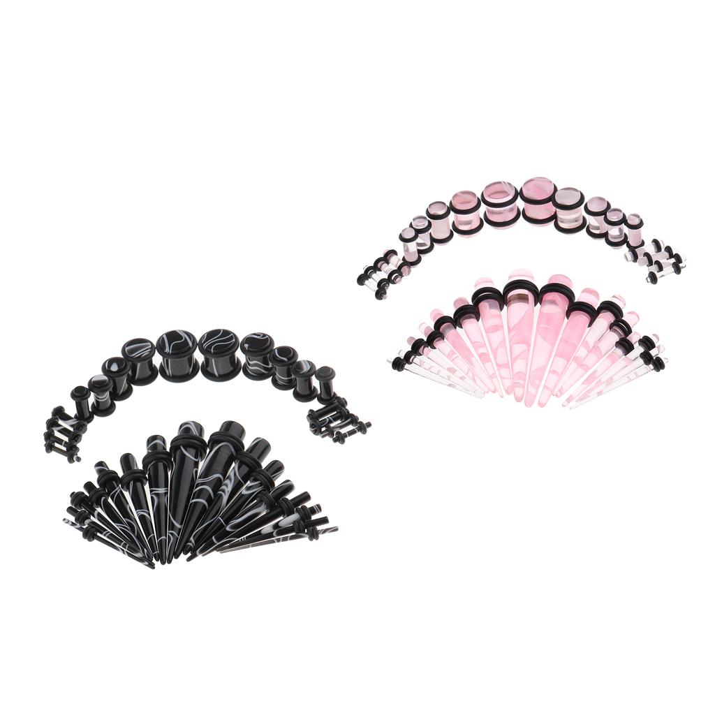 64 Pieces Punk Ear Gauges Stretching Kit Acrylic Plug Taper 14G-0G Expander