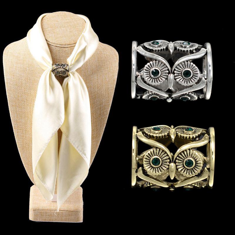 2pcs Vintage Owl Scarf Ring Buckle Brooch Holder Silk Scarf Clip Slide Tube