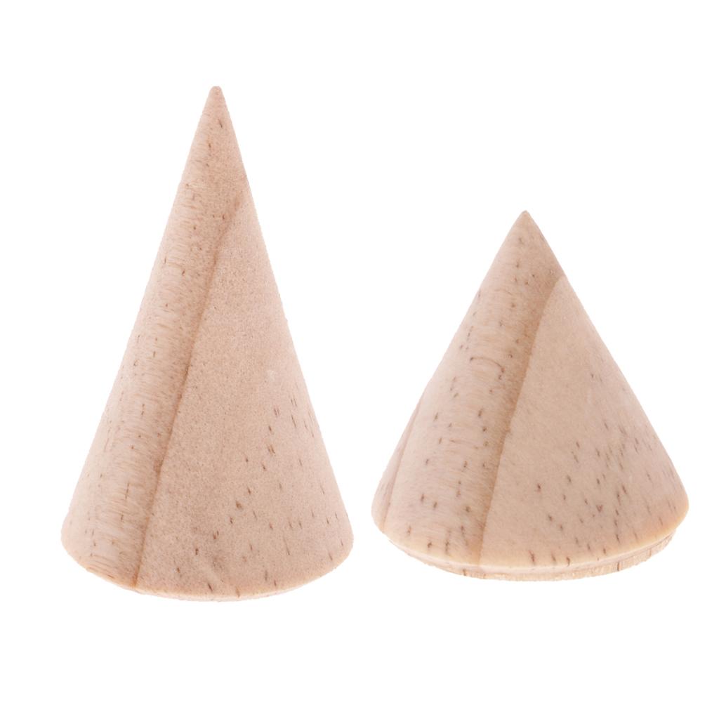 2pcs Unpainted Plain Cone Wooden Ring Jewelry Display Stand Holder Organizer
