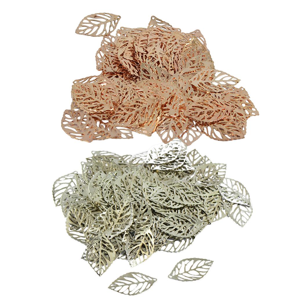200pcs Tree Leaves Charm Pendants Jewelry Making Home Decor Rose Gold Silver