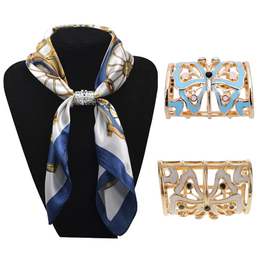 2pcs Vintage Butterfly Scarf Buckle Ring Scarf Clip Slide Tube Scarf Jewelry