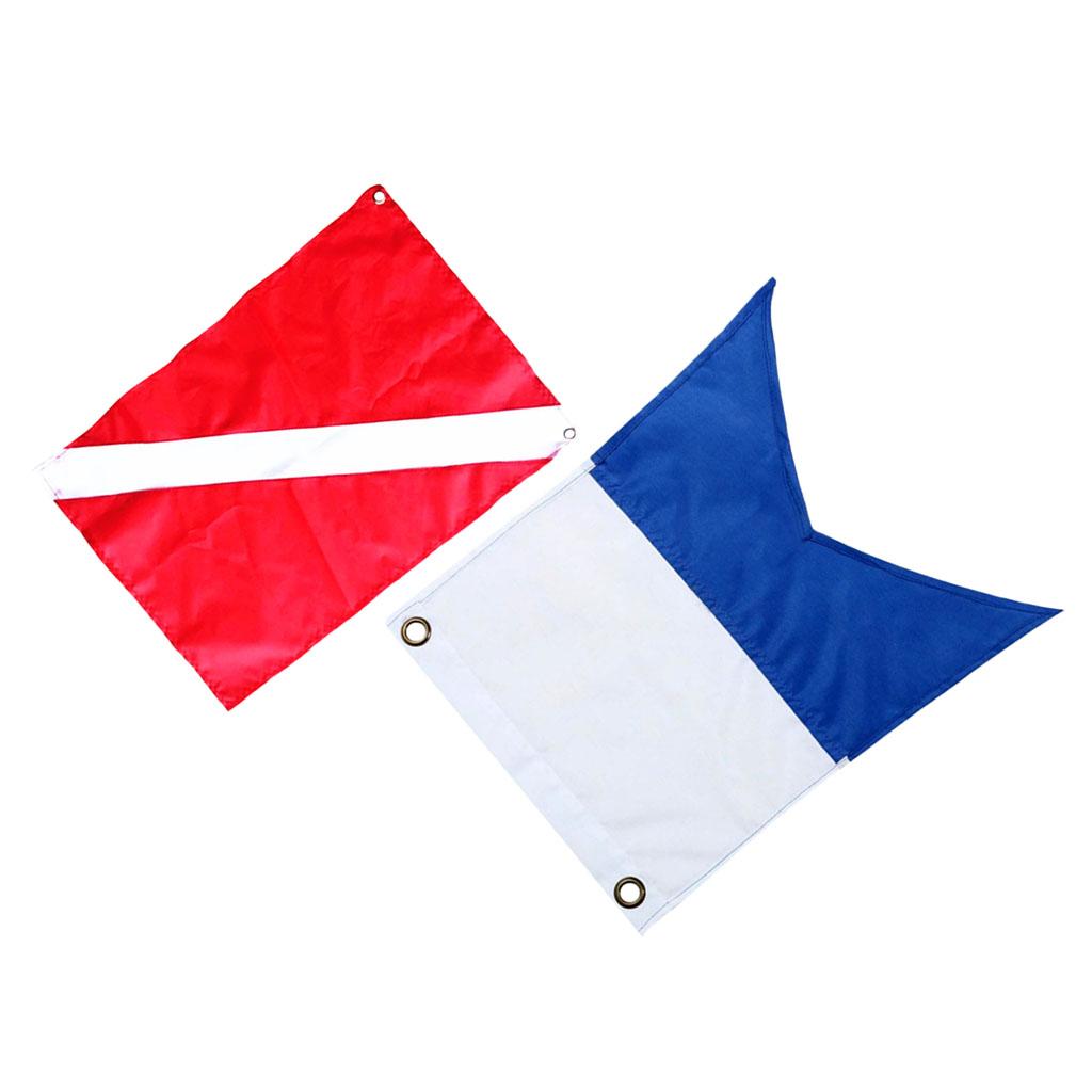 2 Pieces Nylon Diver-Down Boat Flag, Scuba Dive Flag Marker 60x70cm 30x35cm
