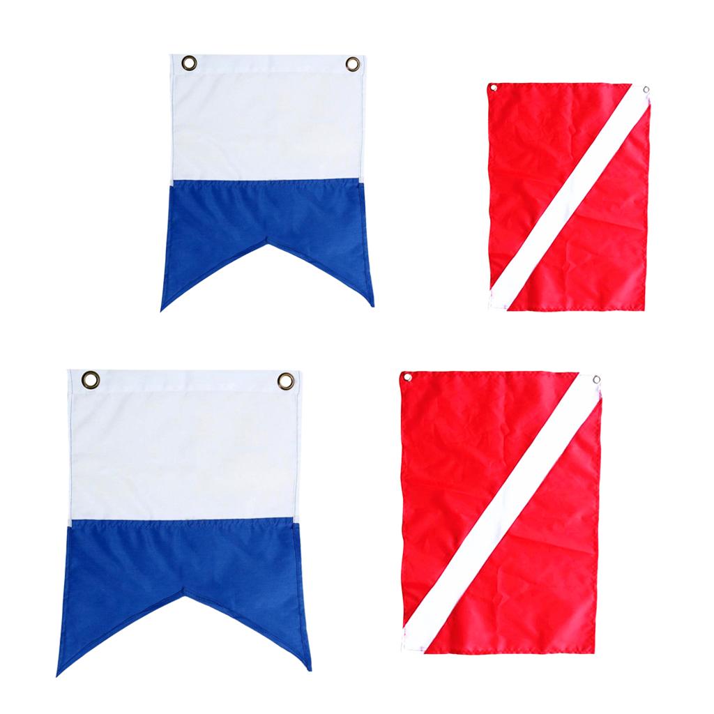 4 Pieces Nylon Diver-Down Boat Flag, Scuba Dive Flag Marker Banner Red Blue