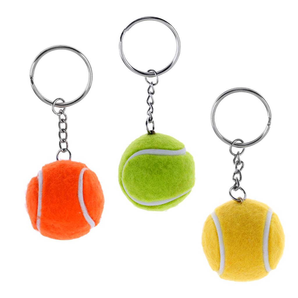 3 Pieces Novelty Mini Tennis Ball Key Chain Keychain Metal Key Ring Keyring