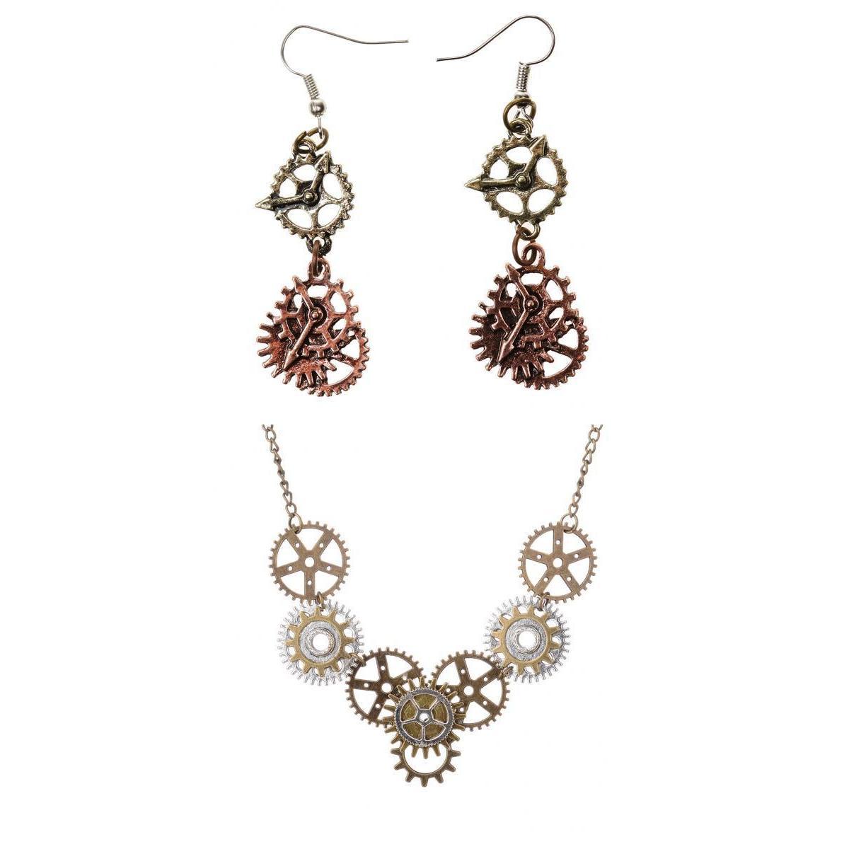 Classic Steampunk Gears Pendant Necklace Gears Dangle Earrings Jewelry Sets