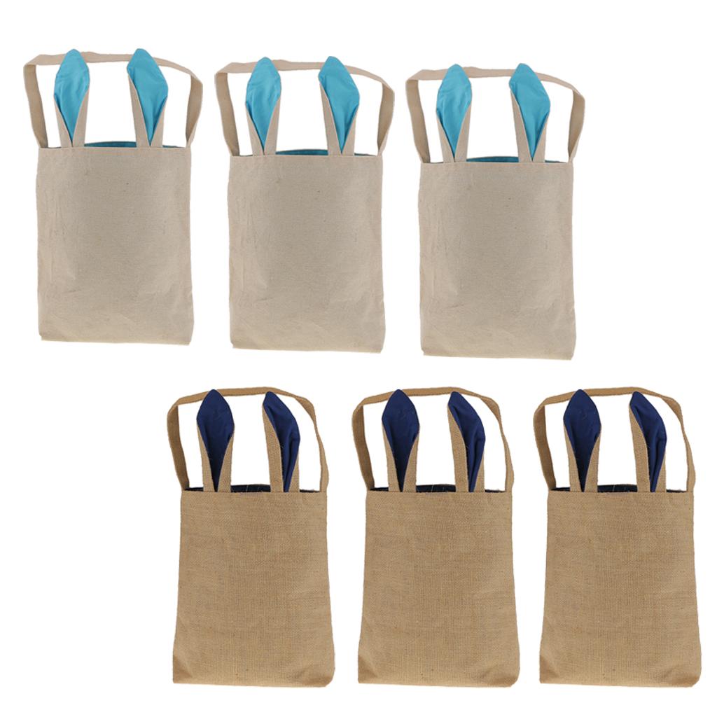 6Pcs Handmade Bunny Ear Bags Baskets Tote Easter Eggs Candy Bags for Kids
