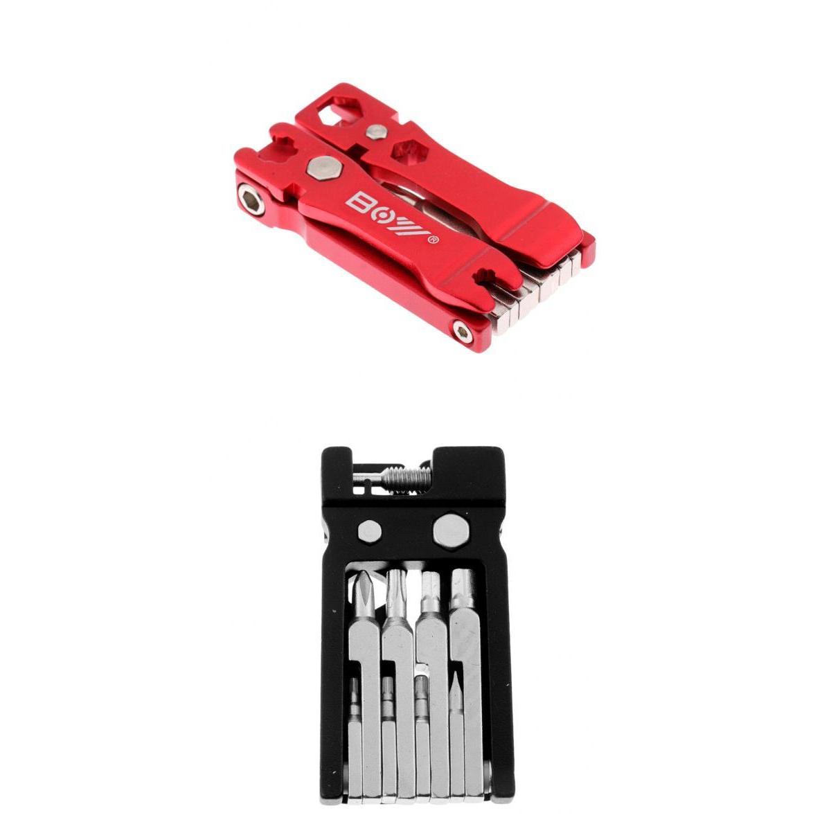2pcs Multi Tool Bike Multitool Bicycle Combination Repair Set Red + Black