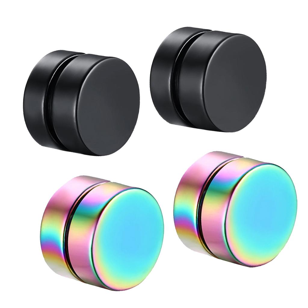 2 Pairs Stainless Steel Magnetic Stud Earrings for Men Women Non Piercing