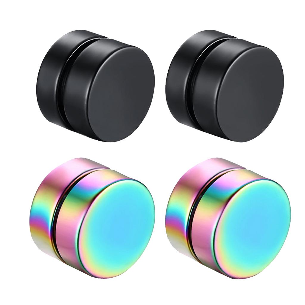 2 Pairs Stainless Steel Magnetic Stud Earrings for Men Women Non Piercing
