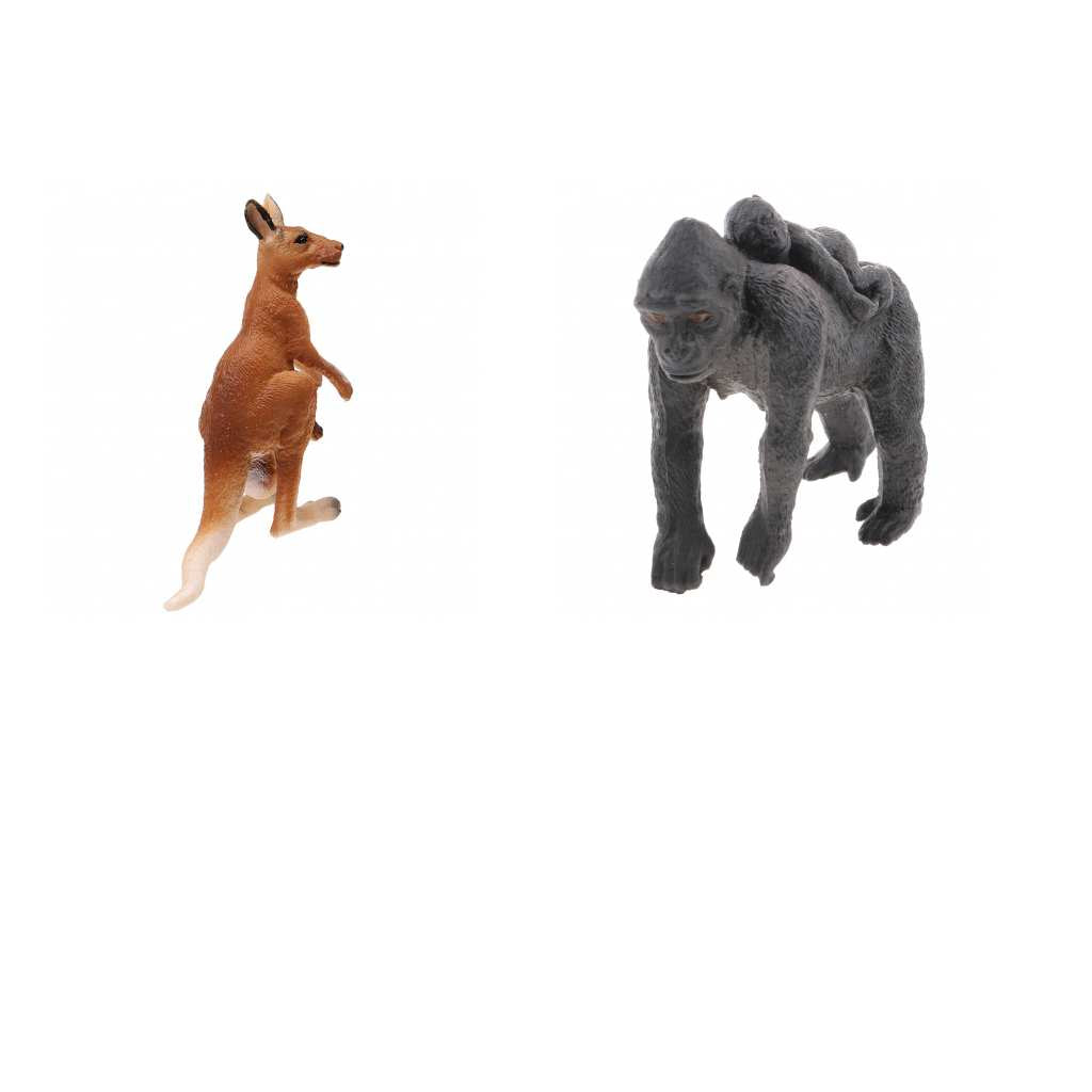 2x Realistic Kangaroo Gorilla with Joey Wild Animal Model Action Figure Toy