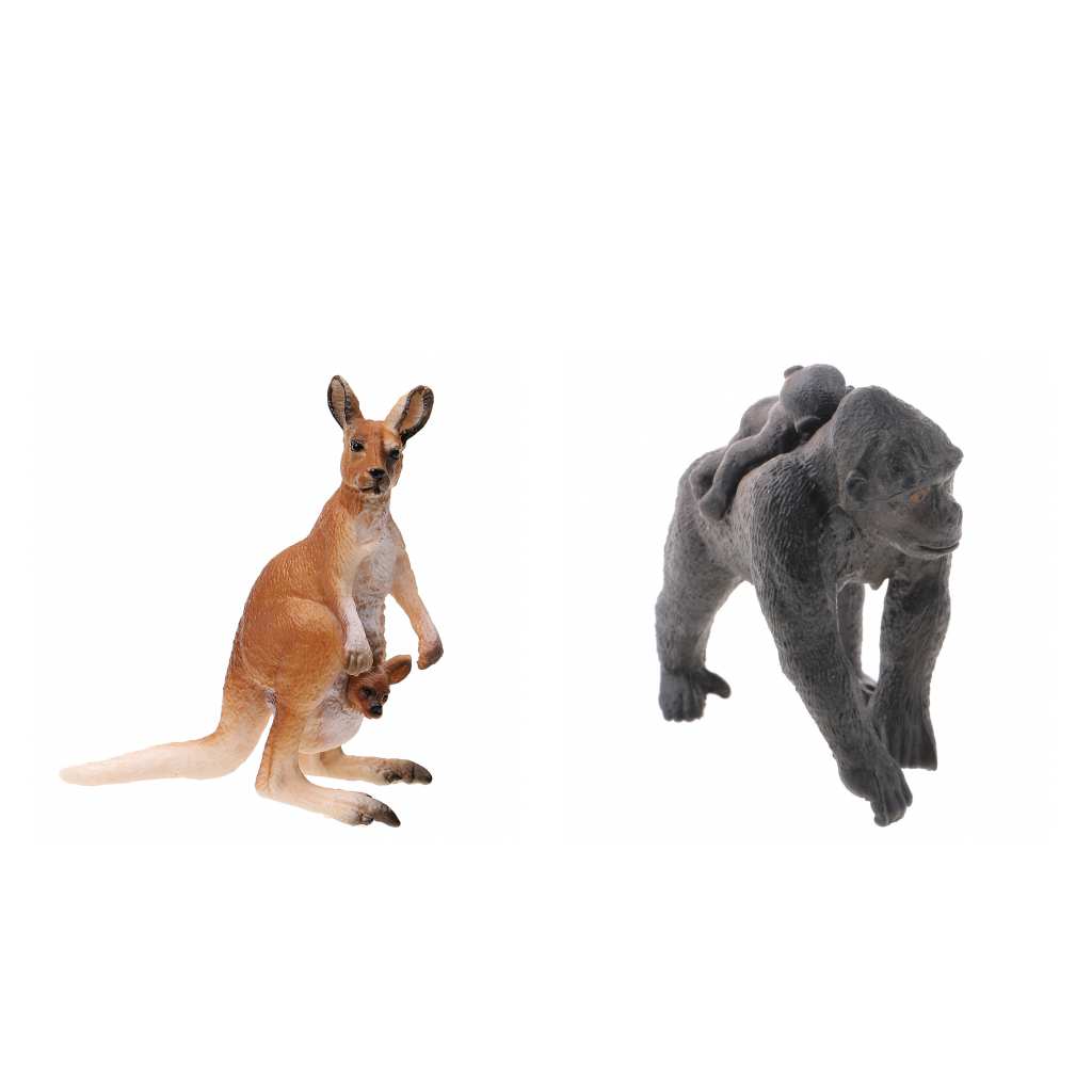 2x Realistic Kangaroo Gorilla with Joey Wild Animal Model Action Figure Toy