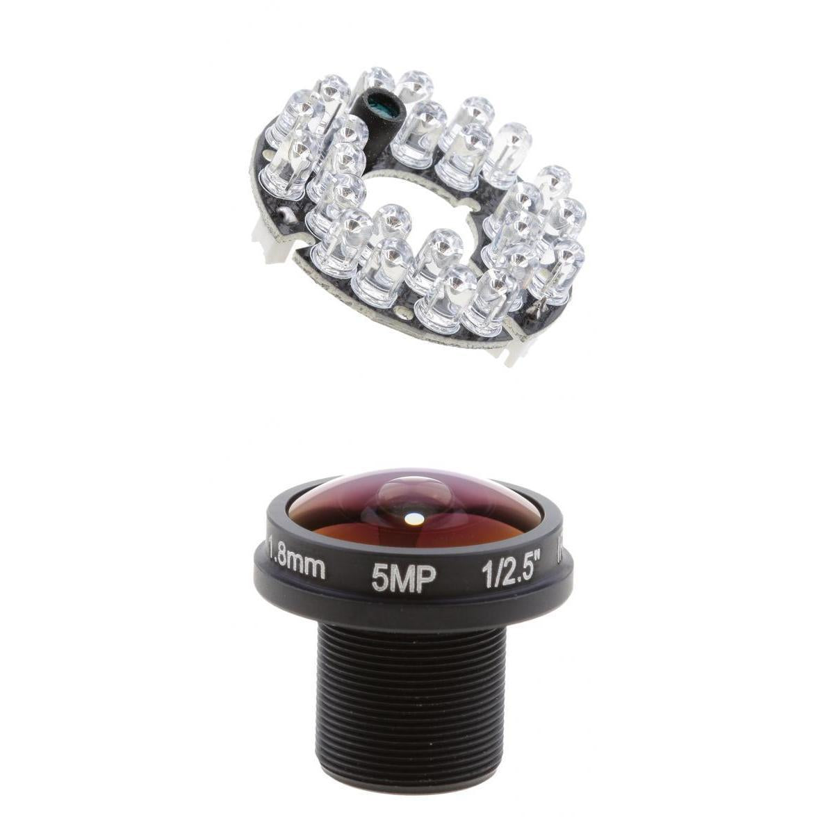 24 IR LED 850nm Board Module +1.8mm 5MP Camera Mini Fisheye Lens Wide Angle